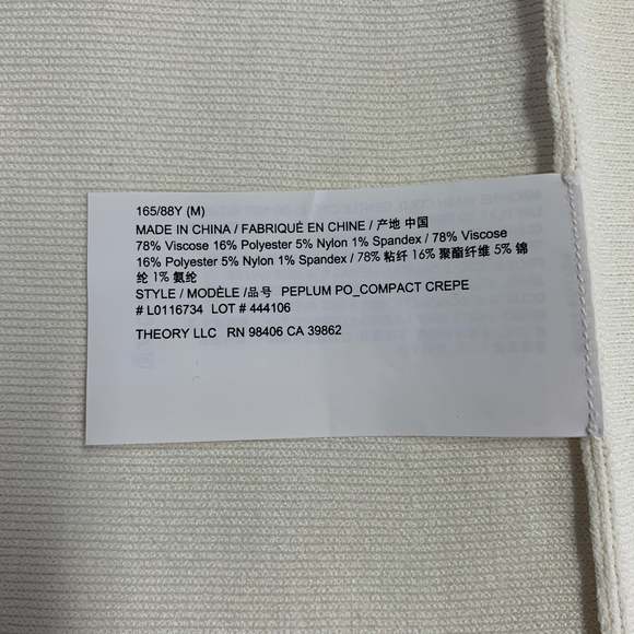 THEORY Peplum Compact Crepe Cream Viscose Blend Ribbed Casual Top - Picture 6 of 7